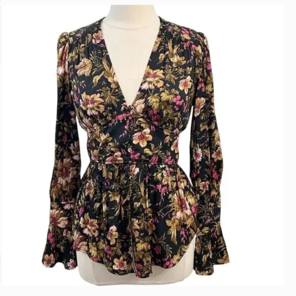 Anthropologie Bohemian Garden Floral Printed button down Bell sleeve Fall Blouse